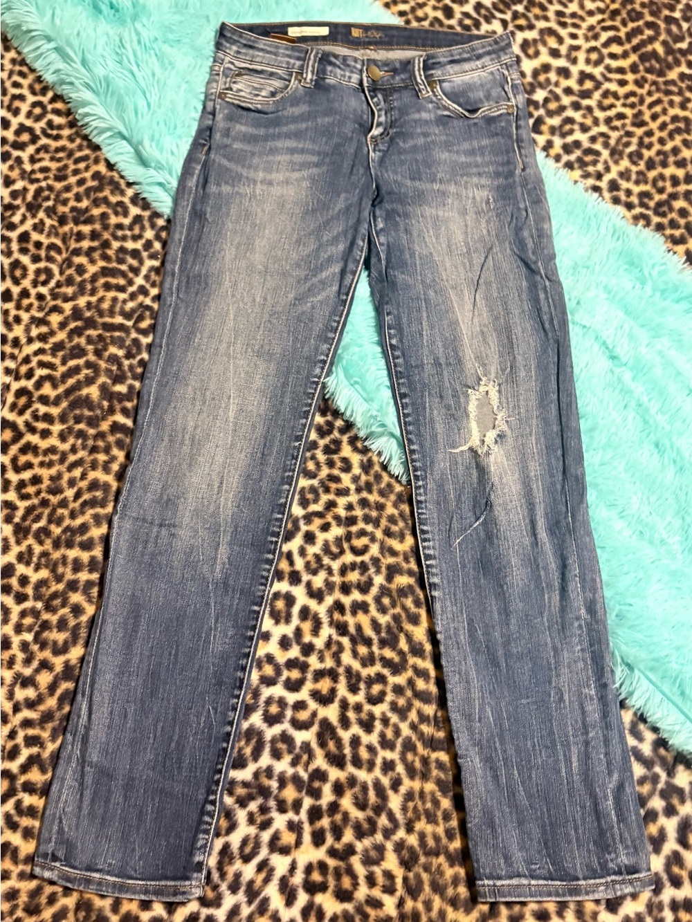Kut From The Kloth Women's Blue Straight-Leg Distressed Jeans